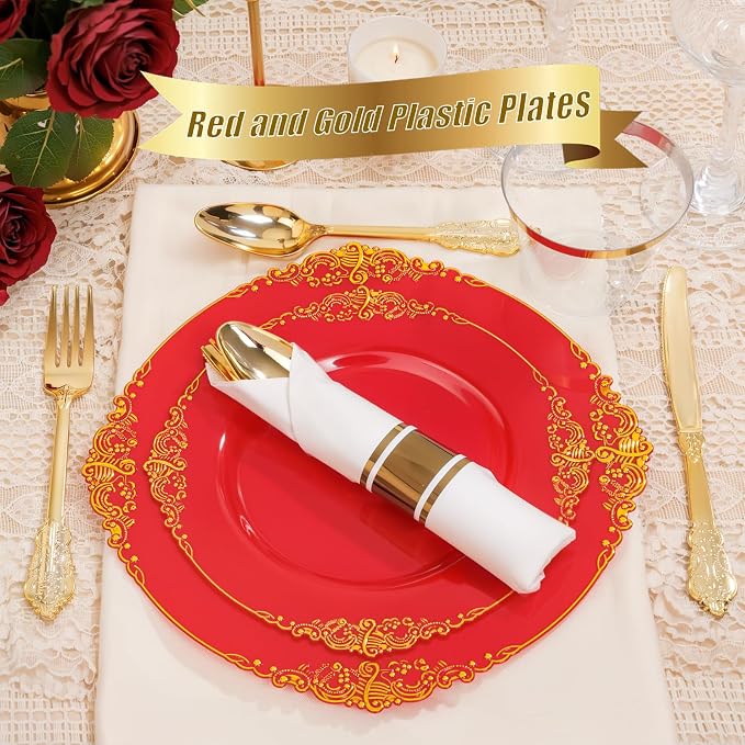 Nervure 100Pcs 7.5'' Red Plastic Plates, Disposable Plates - Image 3