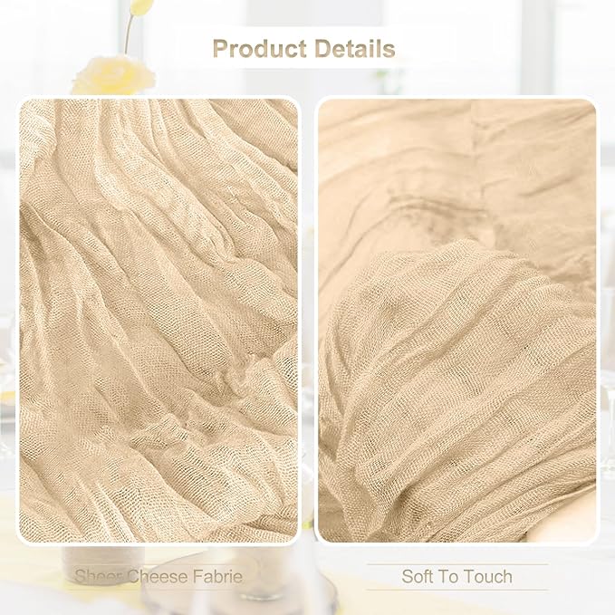 1 Pack Nude Cheesecloth Table Runner 35x120 Inch 10Ft Rustic Gauze Cheese Cloth - Image 2