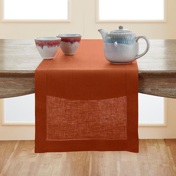 Solino Home 100% Pure Linen Table Runner Cinnamon Hemstitch, 14 x 132 in | by SolinoHome