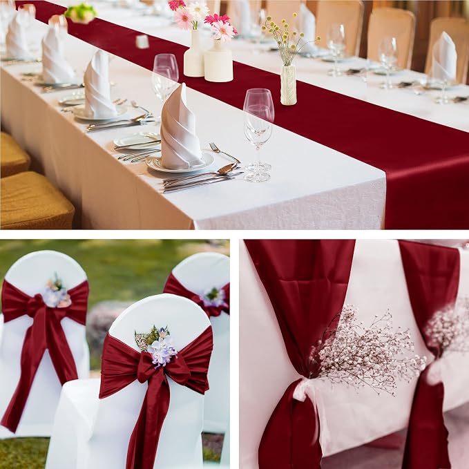 Aneco 12 Pack Satin Table Runner 12 x 108 Inch Burgundy Long Wedding Satin Silk - Image 6