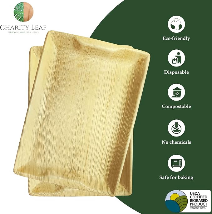 Disposable Bamboo 14" x 10" Trays Bamboo Serving Platters, Disposable Boards - Image 2