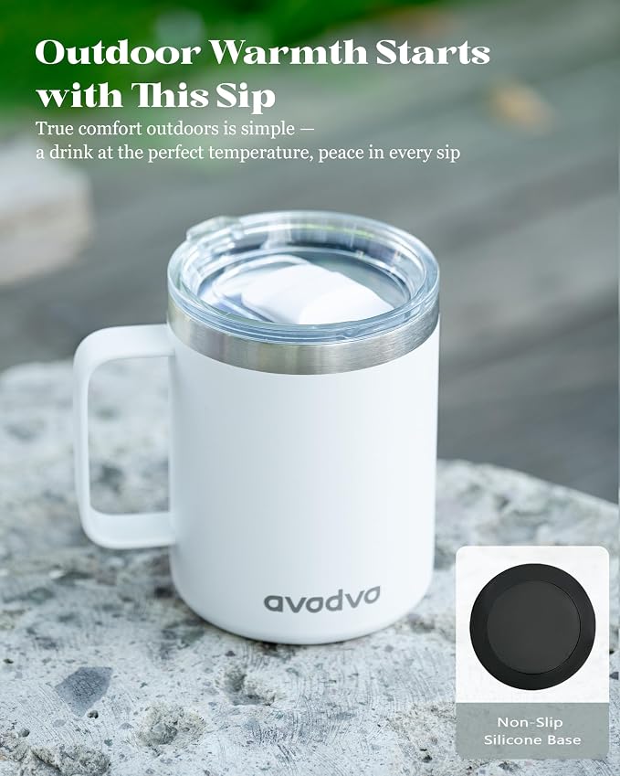 12oz Insulated Coffee Mug with Lid – Includes Two Lids, Stainless Steel Coffee - Image 6