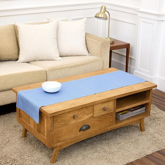 Solino Home 100% Pure Linen Dining Table Runner Cornflower Blue, 14 x 48 in | by SolinoHome