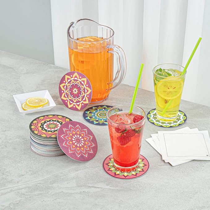 Restaurantware Round Paper Floral Coaster, 48 Pack - Image 6
