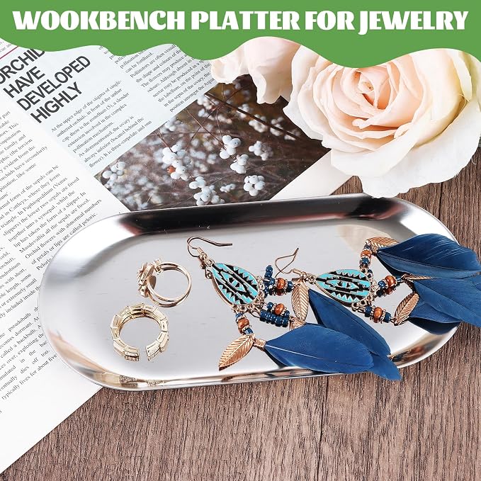 10PCS Stainless Steel Serving Tray Set Silver Platters - Image 4
