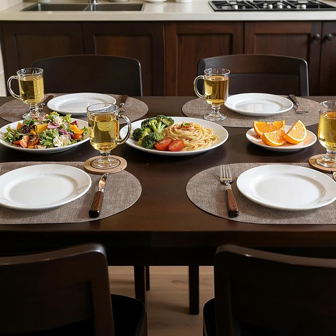 Placemats Set of 4, 11.8 x 17 Inch, Light Brown | Heat Resistant Oval Faux - Image 2