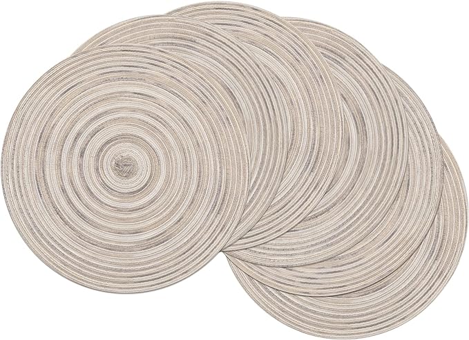 SHACOS Round Braided Placemats 15 inch Set of 6 Washable Kitchen Table Placemats by SHACOS