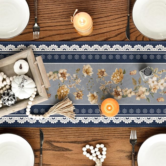 Artoid Mode 210 GSM Fall Table Runner 13x90 Inch Home Party Decor | Blue - Image 4