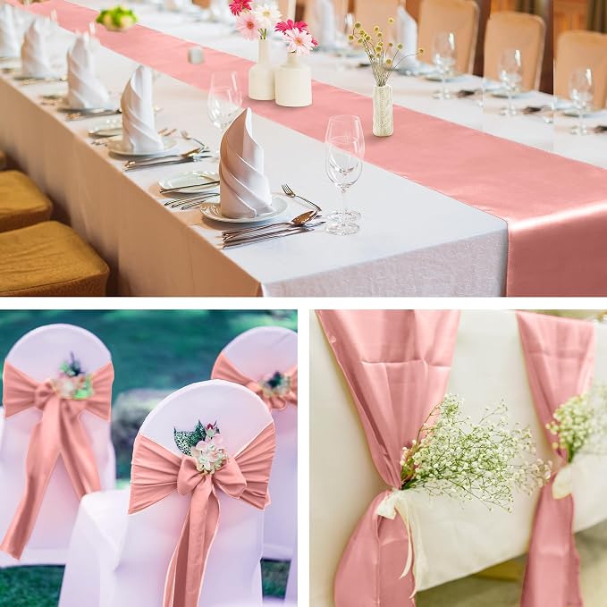 Aneco 12 Pack Satin Table Runner 12 x 108 Inch Rose Gold Long Wedding Satin - Image 6