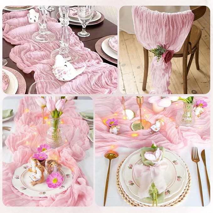 6 Pack Light Pink Cheesecloth Table Runner 17x108 Inch Semi Sheer Boho Gauze - Image 7