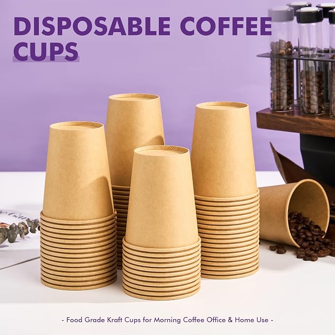 200 Pack 8oz Kraft Coffee Cups, Hot Coffee Cups & Cold Coffee Cups, Food-Safe - Image 3