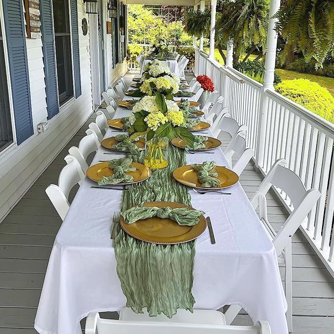 10 Pack Sage Green Cheesecloth Table Runner 10FT Boho Gauze Fabric Table Runner - Image 6