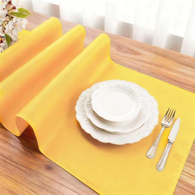 FOLINS&HOME Yellow Waterproof Decorative Table Runner 48 Inches Long | 210GSM - Image 3