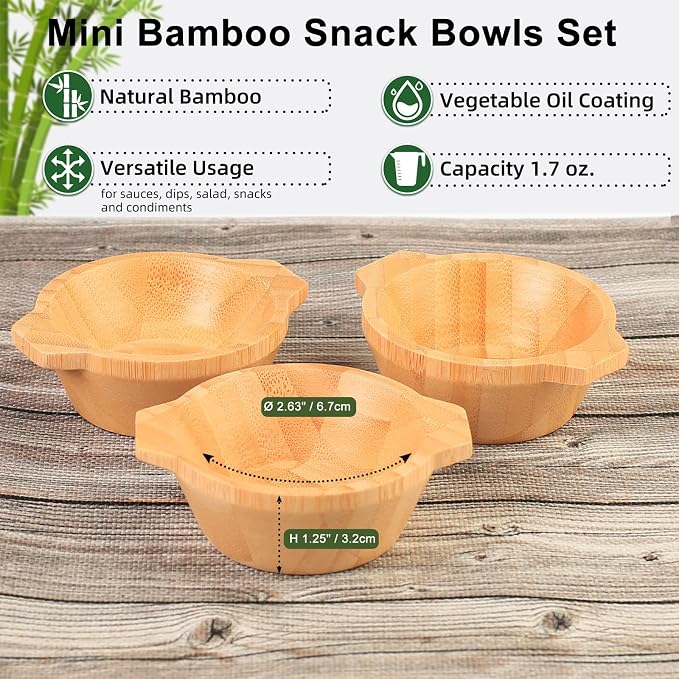 Mini Serving Bowls, 1.7 oz Small Bamboo Dipping Sauce Bowls - Image 3