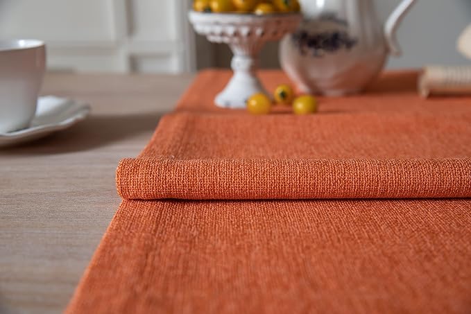 Burlap Style Farmhouse Table Runner, 14x108 Inches Harvest Pumpkin | Thick - Image 5