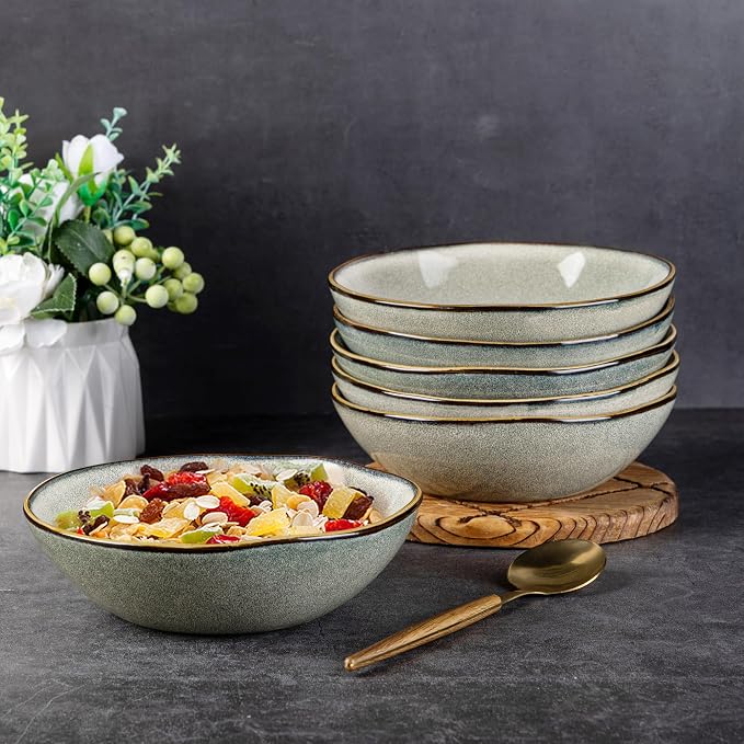 AmorArc Ceramic Cereal Bowls Set of 6, 24 oz Handmade Stoneware Bowls Set - Image 7