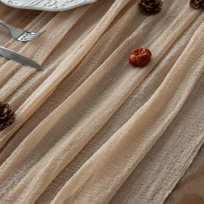 3Pcs Deep Beige Cheesecloth Table Runner 120 Inches - Image 2