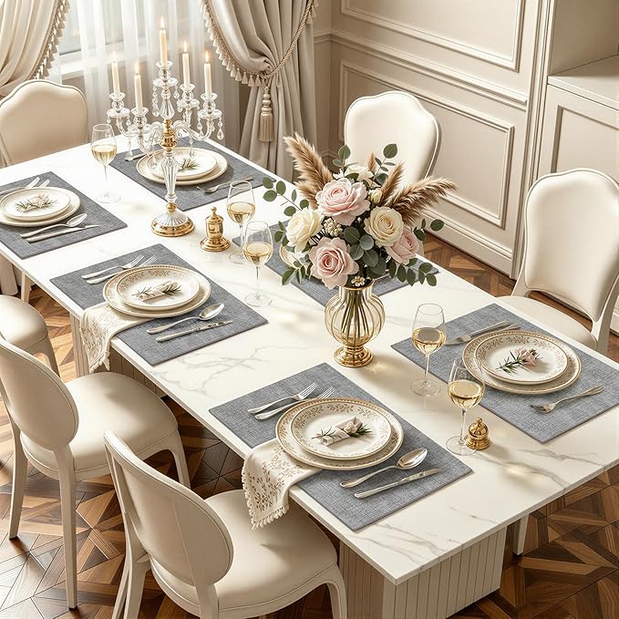 Faux Leather Heat Resistant Placemats 8 Packs, Waterproof Wipeable Dining PU - Image 2