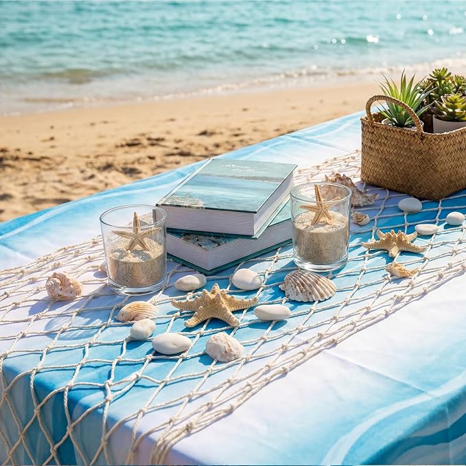 SATINIOR 1 Pcs 12 x 72'' Fishing Net Table Runner Party Decoration, Natural | - Image 2