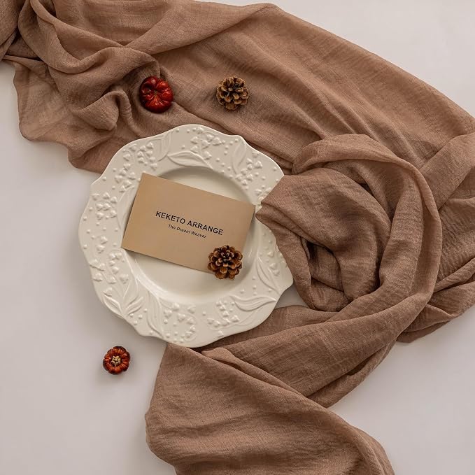 3Pcs Nude Cheesecloth Table Runner 120 Inches - Image 2