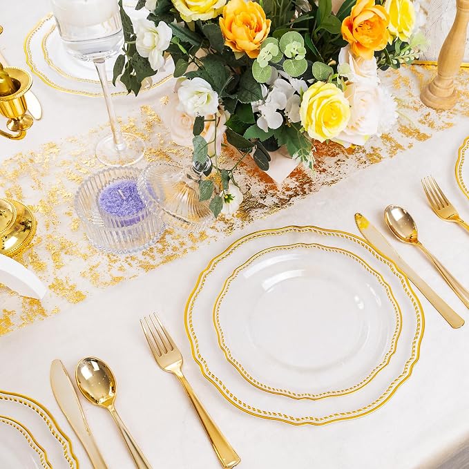 60 Pcs Clear Gold Dessert Plates - Image 3