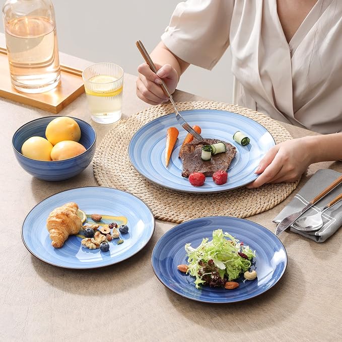 Selamica Ceramic Dinnerware Sets, 12 Pieces Plates and Bowls Sets, Scratch - Image 6