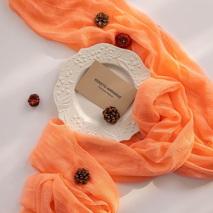 Fresh Salmon Cheesecloth Table Runner 120 Inches - Image 7