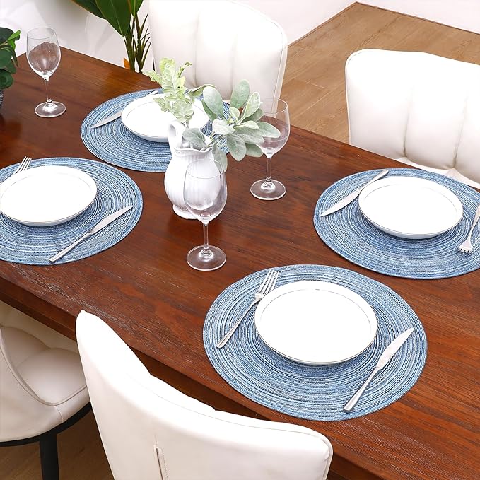 SHACOS Round Braided Placemats Set of 12 Circle Place Mats Cotton Polyester - Image 2