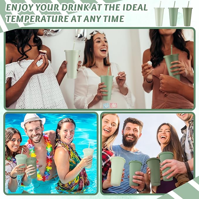 Skylety 36 Pcs Sage Green Plastic Cups - Image 6