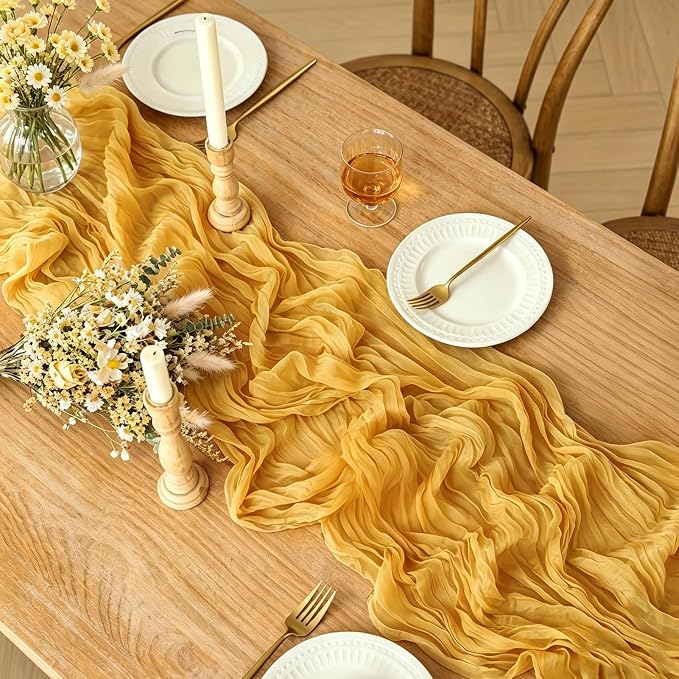 Yellow Cheesecloth Table Runner, 10FT Rustic Gold Boho Gauze Table Runner - Image 2