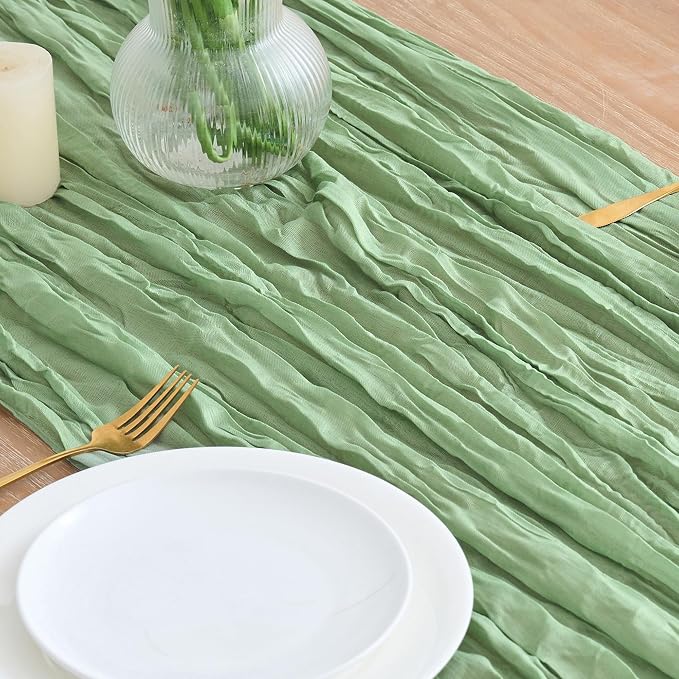 Asee'm 3pcs Cheesecloth Table Runner 120 Inches Sage Green Boho Gauze Cheese - Image 3