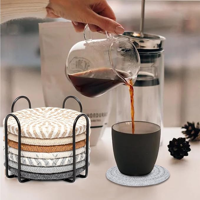 Woven Coasters Set of 8, Absorbent Drink Coasters - Image 6
