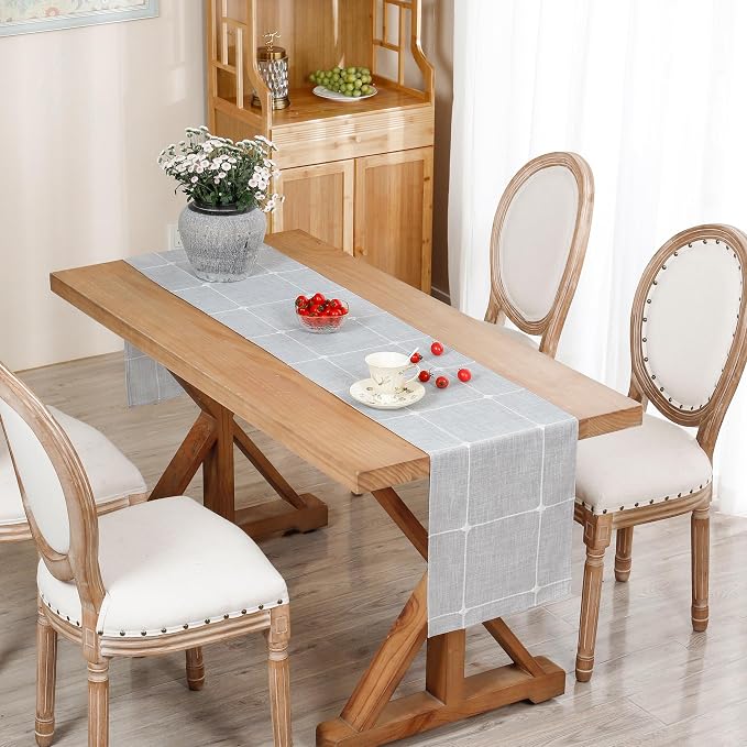 NEWISHER Rustic Embroidered Plaid Cloth Table Runner 48 inches, Farmhouse - Image 2