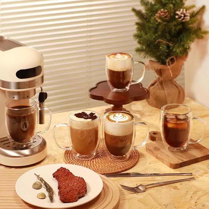 CNGLASS 12oz Double Walled Glass Coffee Mugs, Insulated Glass Mugs - Image 7
