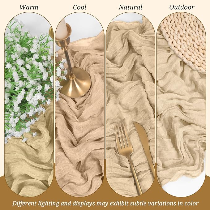 Pesonlook Cheesecloth Table Runner Beige, 20 Pack 17.7x108 inch, Long | Rustic - Image 6