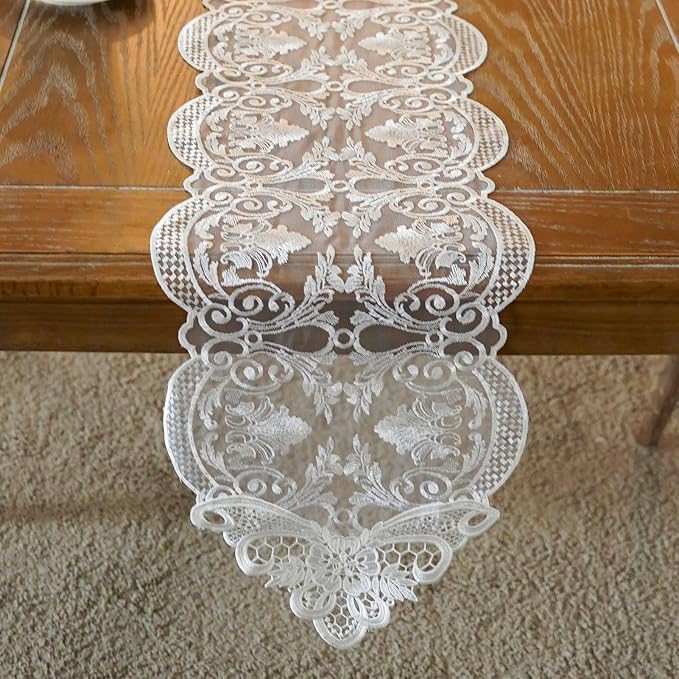 ARTABLE Off White Lace Table Runner Macrame Dresser Scarf Modern 10x70Inch | - Image 2