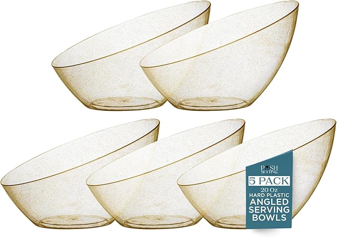 5 Pack Gold Angled Plastic Serving Bowl Disposable by PoshSetting