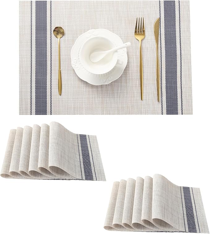 Leetaltree Khaki-Blue Placemats, Heat Resistant Non-Slip Place mats by Leetaltree-ArtatEveryTable