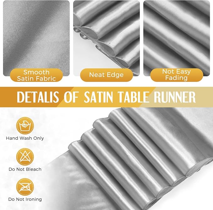 24 Packs White and Silver Disposable Plastic Tablecloths and Satin Table Runner - Image 4