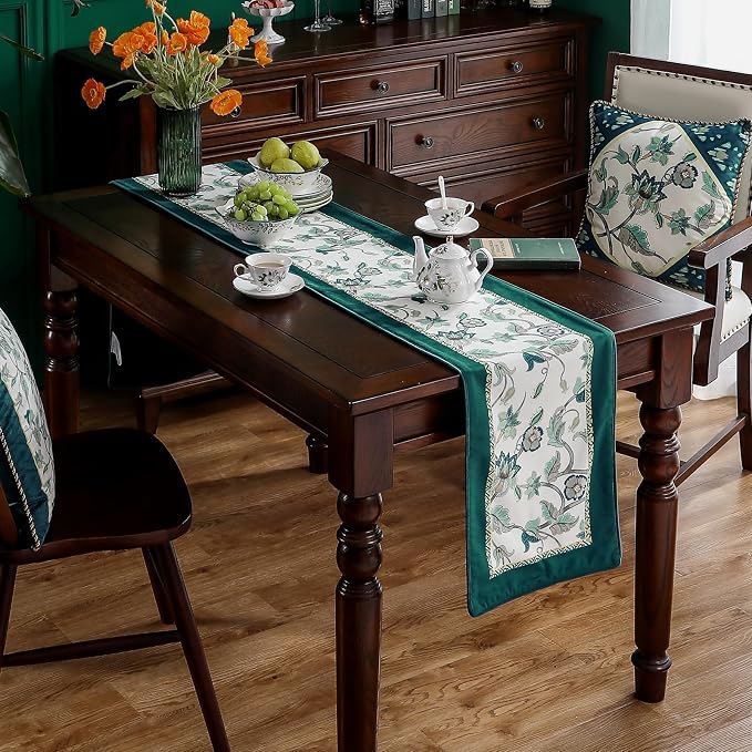 Patdrea Designer French Floral Velvet Table Runner, Decorative Runner - Image 6
