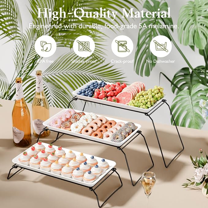 Bumusty Large 3-Tier Melamine Serving Tray Set, 17 x 8.7 in, Birthdays and - Image 2