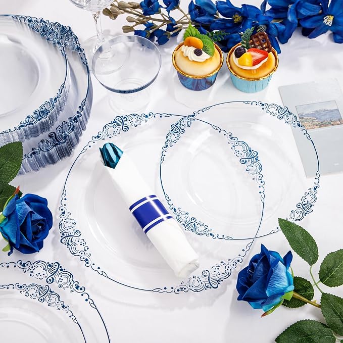 175 Pcs Clear Blue Plates for Graduation | Blue Party Plates Set for 25 Guests - Image 3