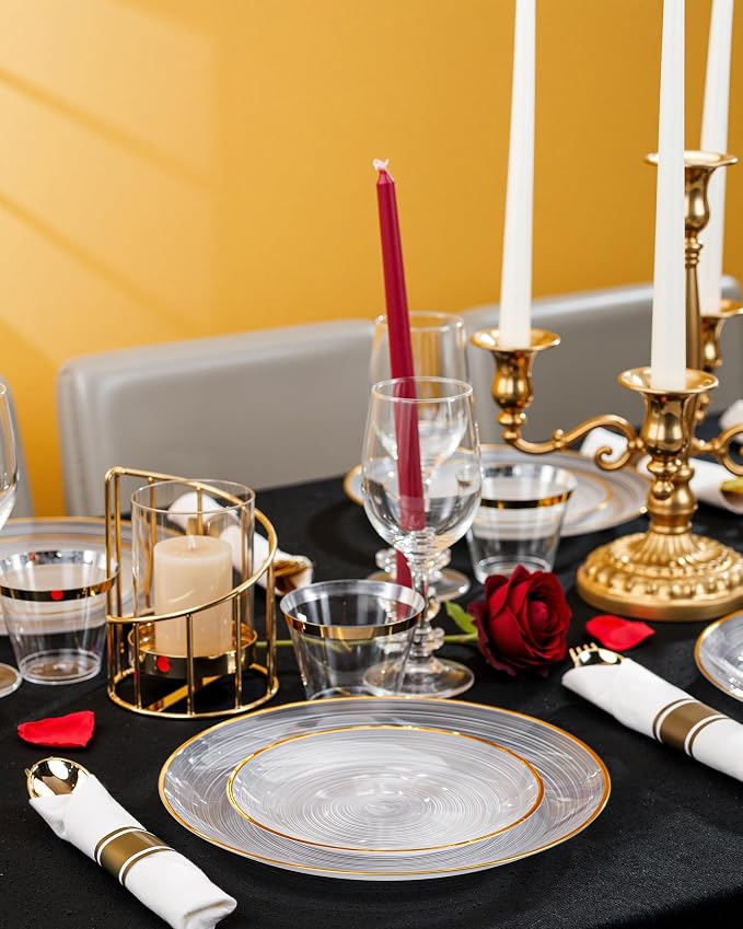 Morejoy 350PCS Clear Gold Plastic Plates - Image 6