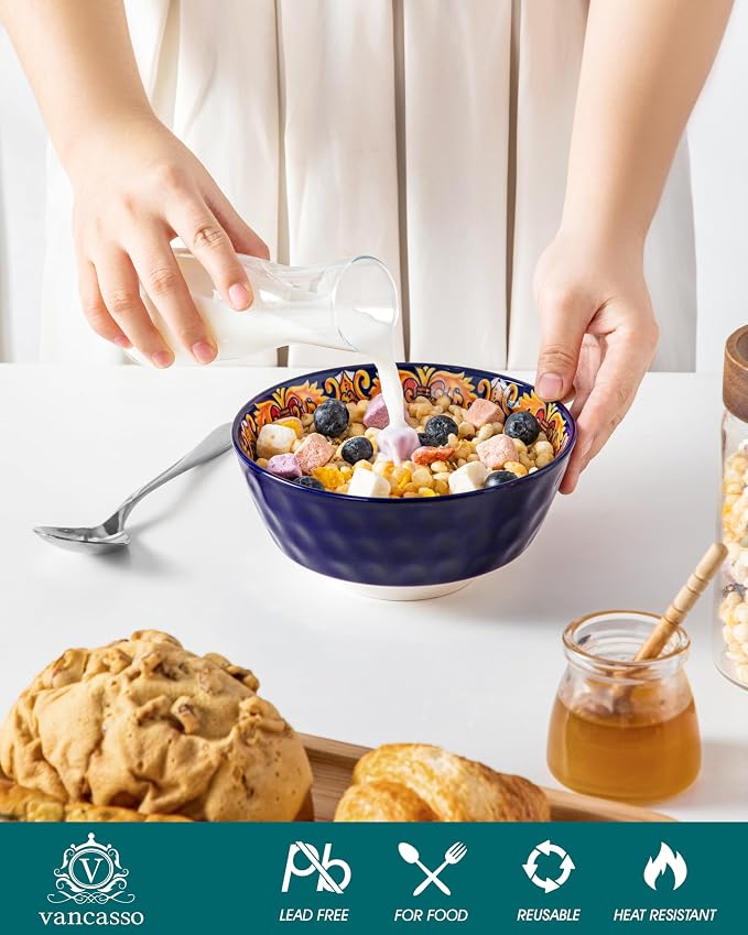 vancasso Boho Cereal Bowls Set of 6, 26 oz Ceramic Soup Bowls - Image 3