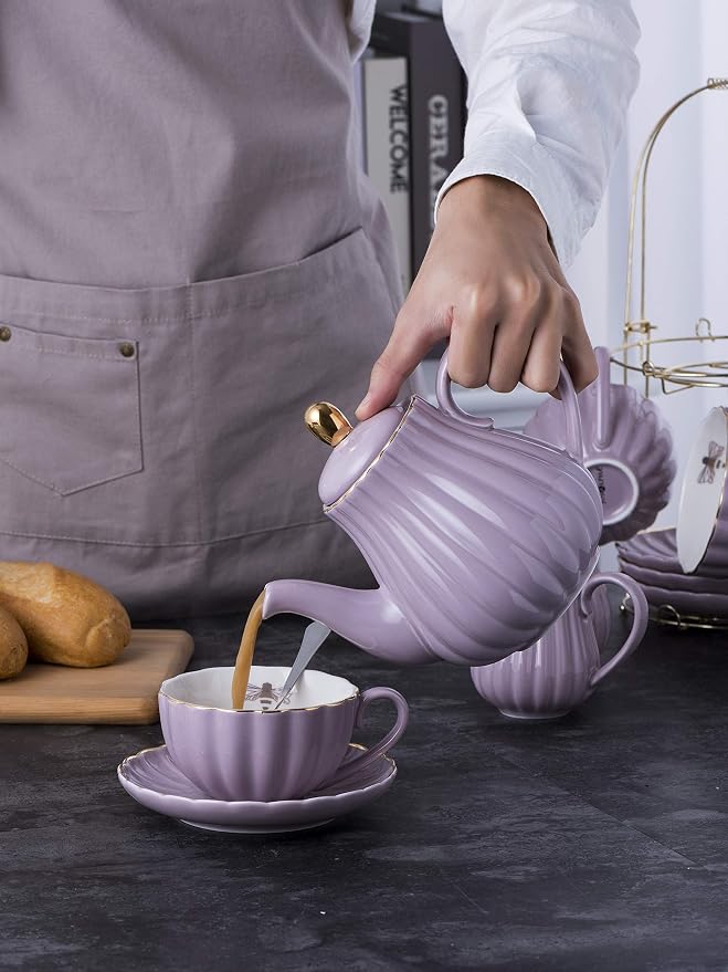 Jusalpha Porcelain Tea Set- 8 OZ Coffee/Teacup, Cup Holder, Serve of 4- - Image 7