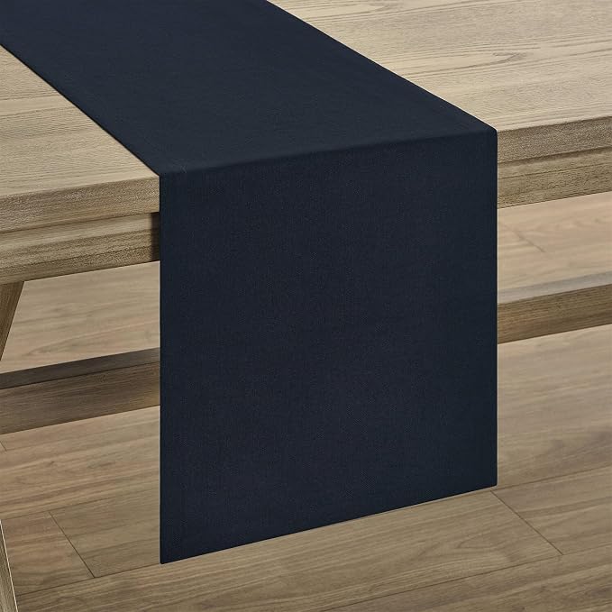 Basic Linen Style Table Runner, 14x48 Inch Dark Navy | Mitered Corner Design - Image 7