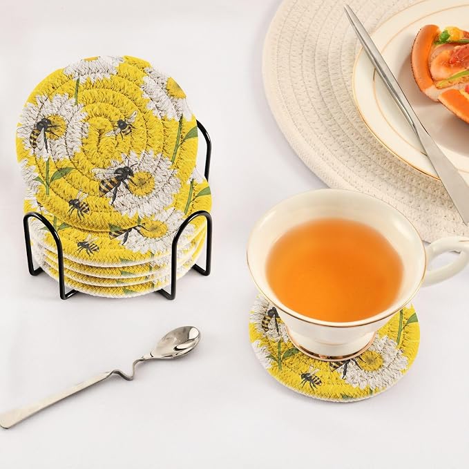 Daisies Bees Yellow Pattern Coasters - Image 5