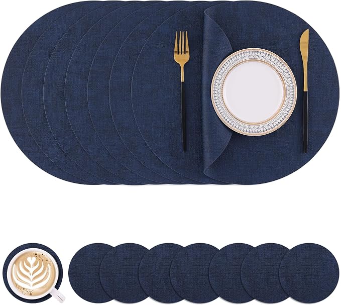 Homaxy Round Faux Leather Placemats and Coasters, Wipeable Place Mats, by Homaxy