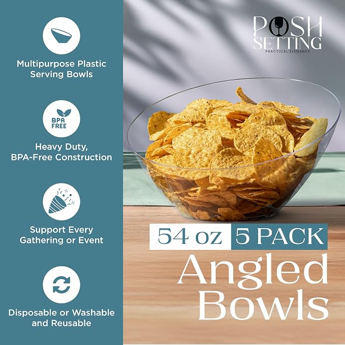 5 Pack White Angled Plastic Serving Bowl Disposable - Image 2