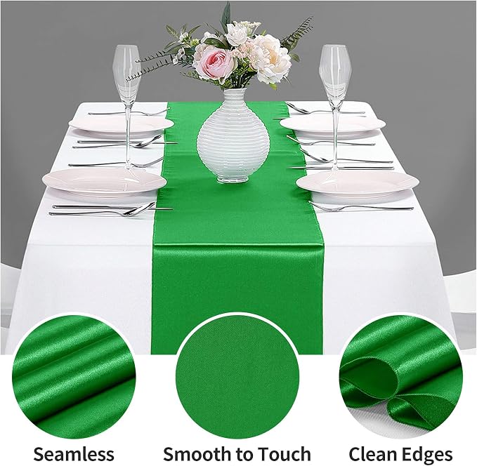 10-Pack Satin Table Runner Emerald 12 x 108 inches Long, Table Runners - Image 3
